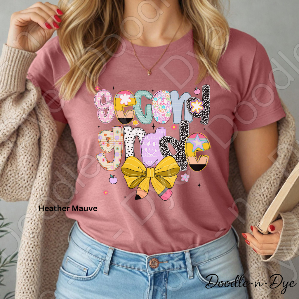Second Grade Teacher Shirt with Pencil Bow – Bella + Canvas Back‑to‑School Tee for Teachers, Staff, Classroom Prep & First‑Day Outfits