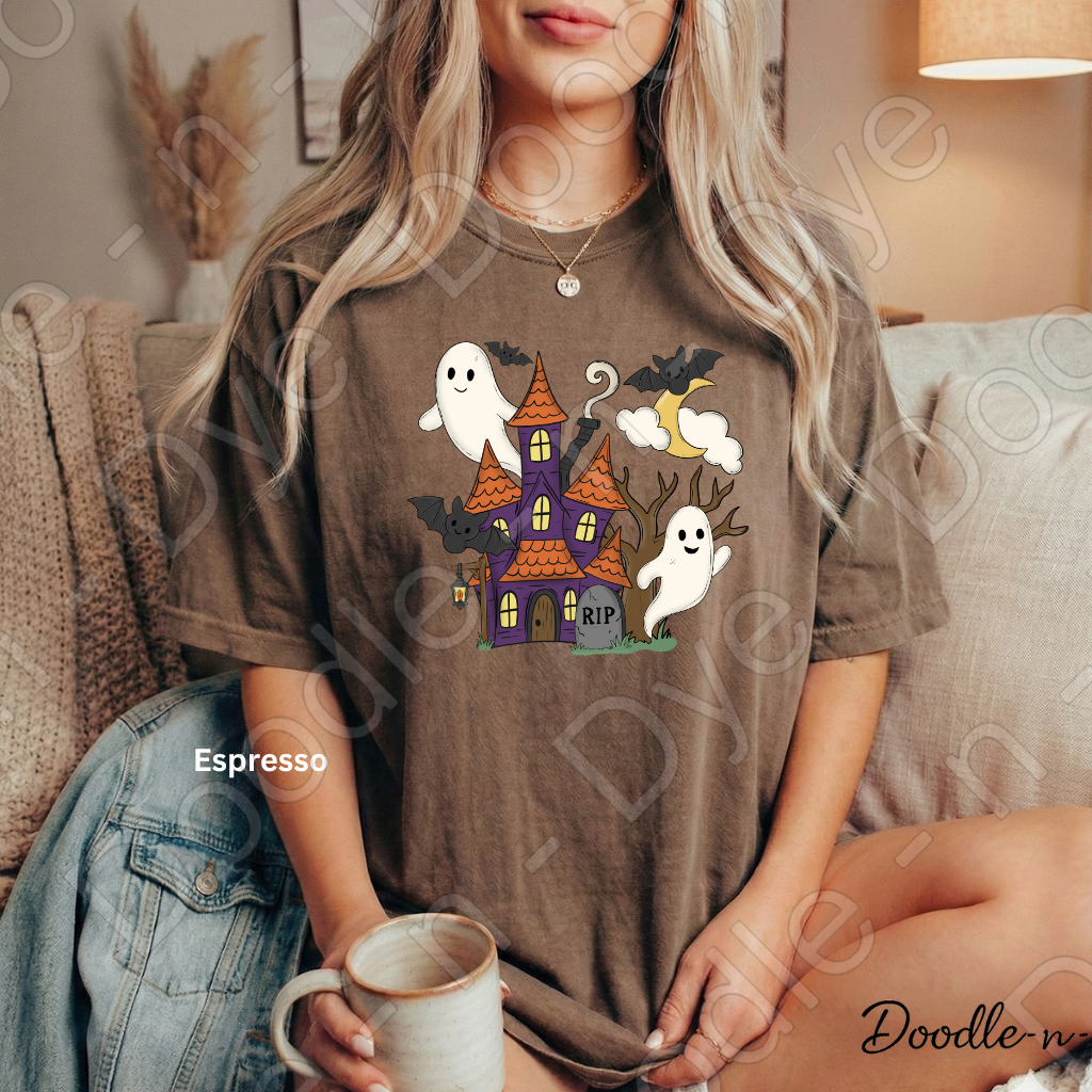 Cute Haunted House Shirt | Ghost Halloween Comfort Colors Tee | Whimsical Halloween Shirt | Spooky Cute Fall Tee | Cozy Halloween Shirt