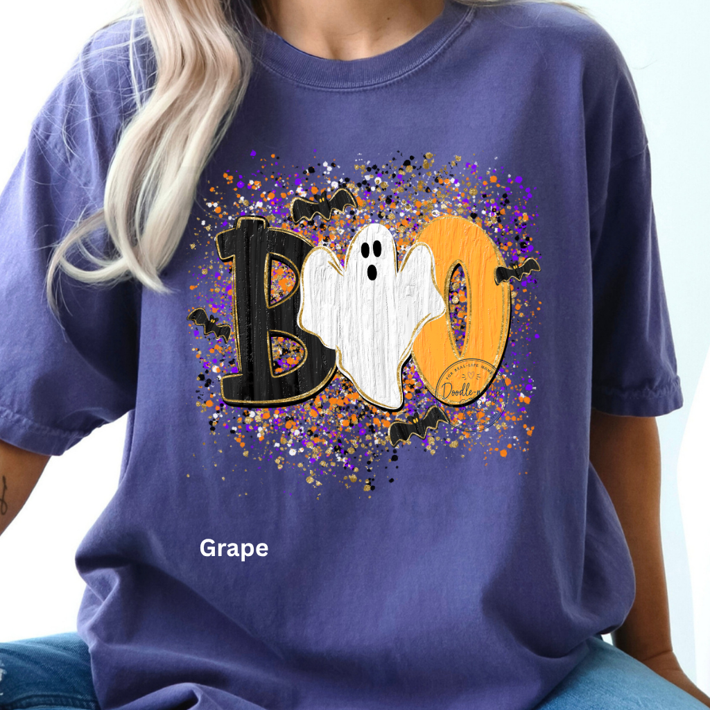 BOO Ghost Shirt | Comfort Colors® 1717 Cute Halloween T-Shirt | Spooky Season Ghost Tee | Bat Halloween Graphic Shirt | Fall Boutique Tee