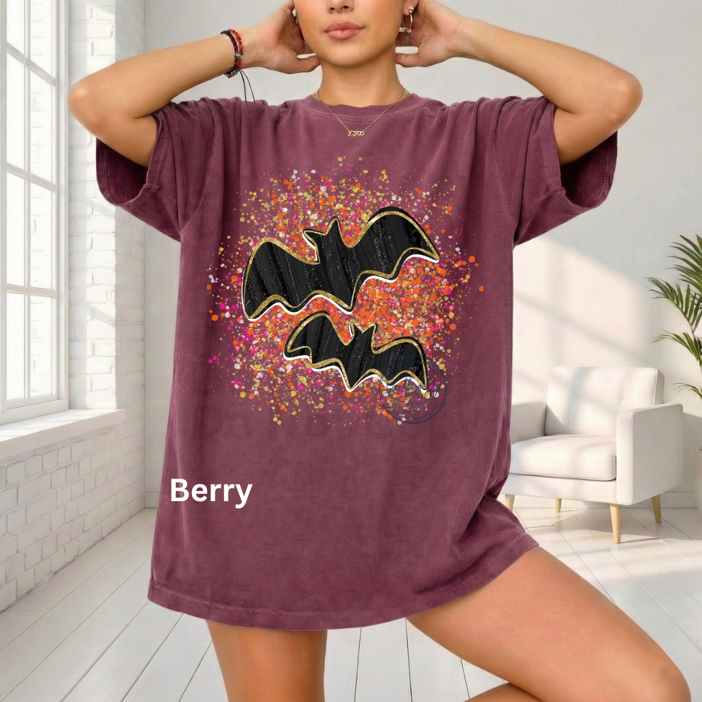 Black Bat Halloween Shirt | Cute Bat Graphic Tee | Spooky Season Shirt | Comfort Colors® 1717 Halloween T-Shirt | Fall Splattered Paint Graphic Tee