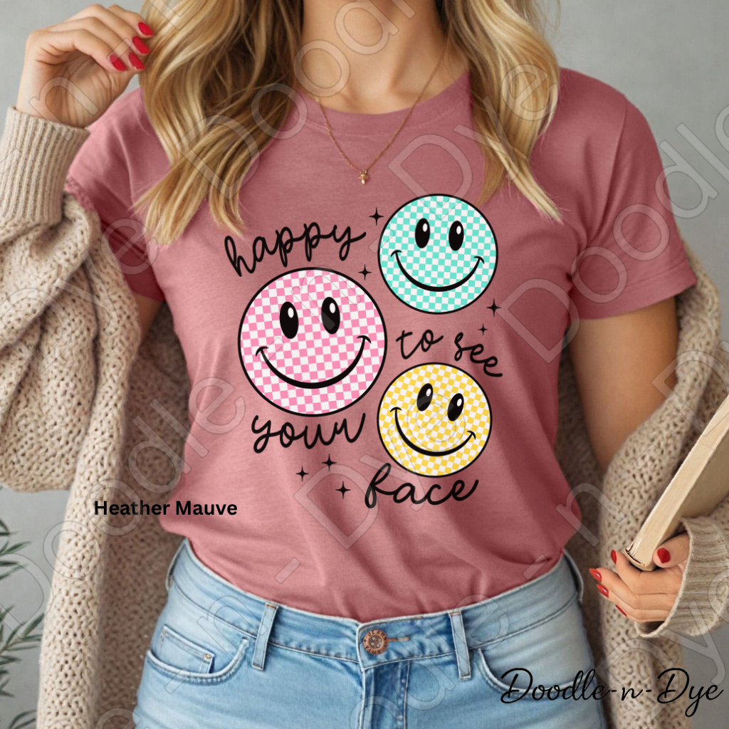 Teacher Happy to See Your Face Smiley Shirt, Bella Canvas Colorful Graphic Tee, Gift for Teacher