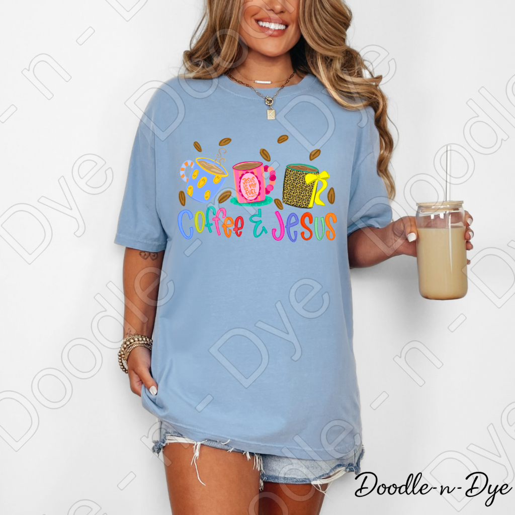 Coffee & Jesus Shirt, Christian Coffee Lover Tee, Faith Graphic Tee, Comfort Colors 1717 Shirt, Colorful Christian Shirt