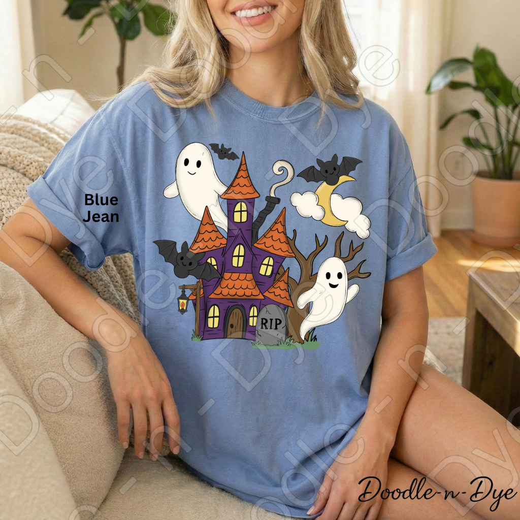 Cute Haunted House Shirt | Ghost Halloween Comfort Colors Tee | Whimsical Halloween Shirt | Spooky Cute Fall Tee | Cozy Halloween Shirt