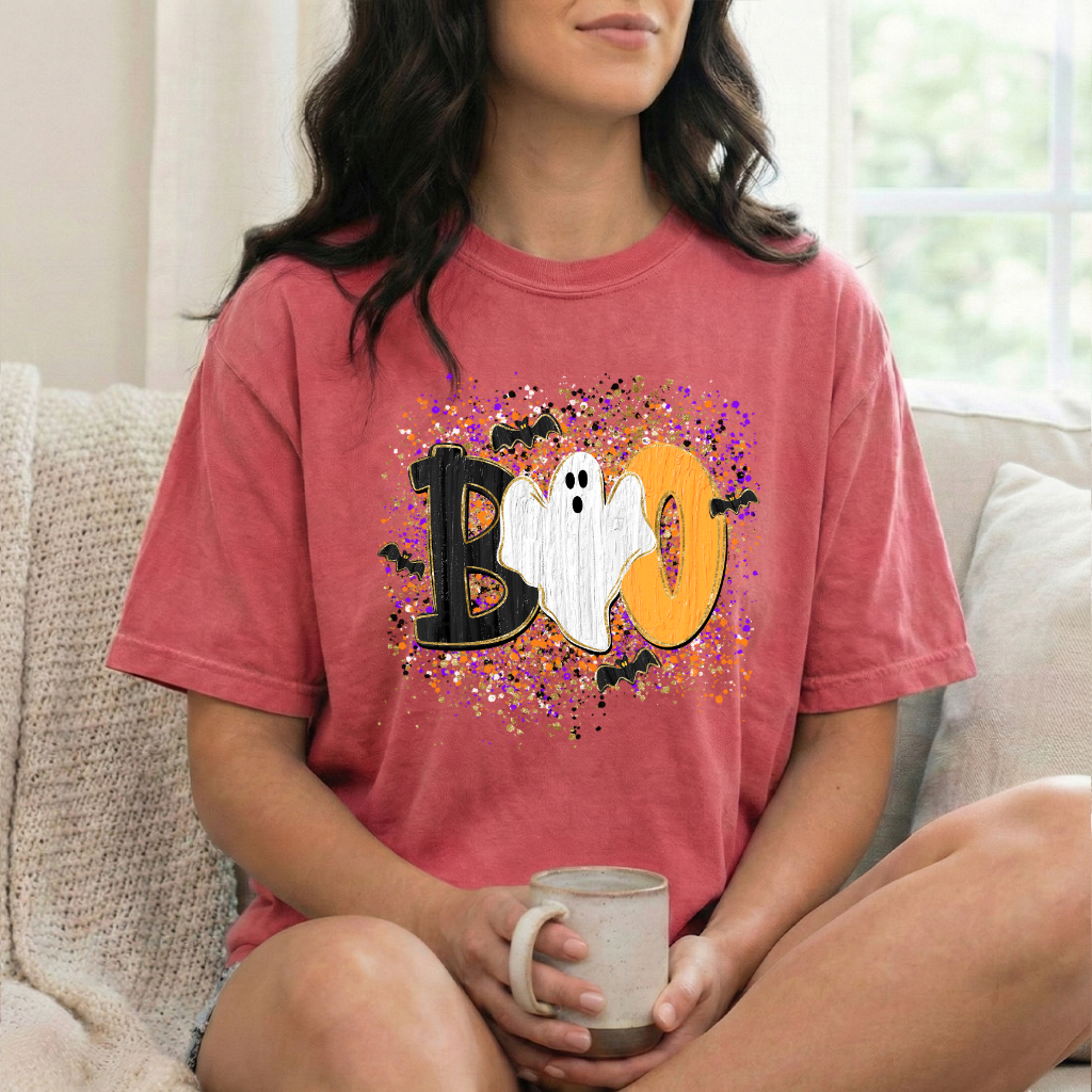 BOO Ghost Shirt | Comfort Colors® 1717 Cute Halloween T-Shirt | Spooky Season Ghost Tee | Bat Halloween Graphic Shirt | Fall Boutique Tee
