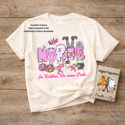 Nurse In October We Wear Pink Shirt | Breast Cancer Awareness Nurse Tee | Comfort Colors 1717 | Halloween Nurse Shirt | Pink Ribbon October Tee