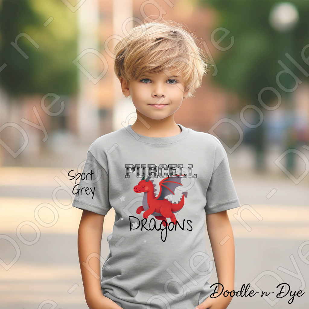 Custom Purcell Dragons Youth Shirt, Personalized School Mascot Tee, Gildan 5000B Youth T-Shirt, Cute Dragon Spirit Shirt, School Pride Tee, Gift for Her, Gift for Him