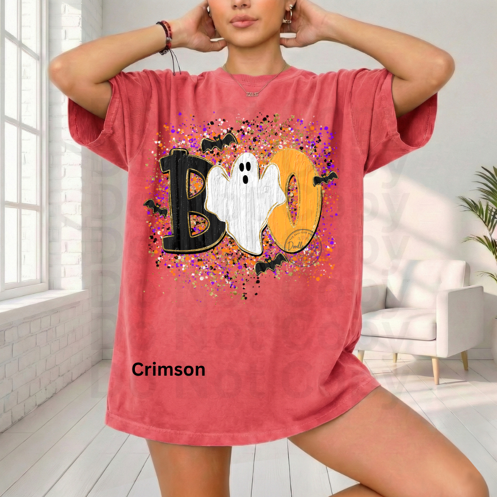 BOO Ghost Shirt | Comfort Colors® 1717 Cute Halloween T-Shirt | Spooky Season Ghost Tee | Bat Halloween Graphic Shirt | Fall Boutique Tee