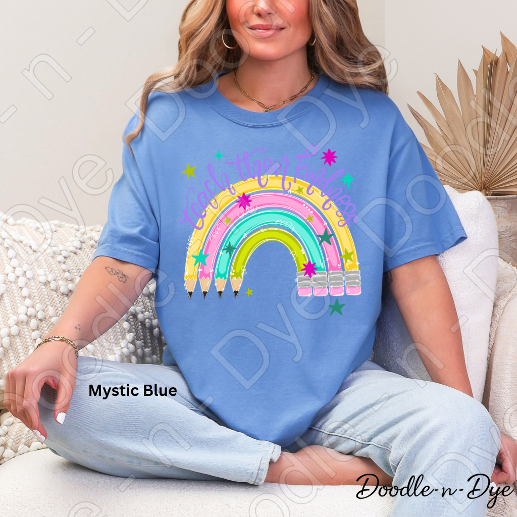 Teach Them Kindness Shirt | Teacher Pencil Rainbow Comfort Colors® T-Shirt | Inspirational Teacher Tee | Back to School Graphic Shirt