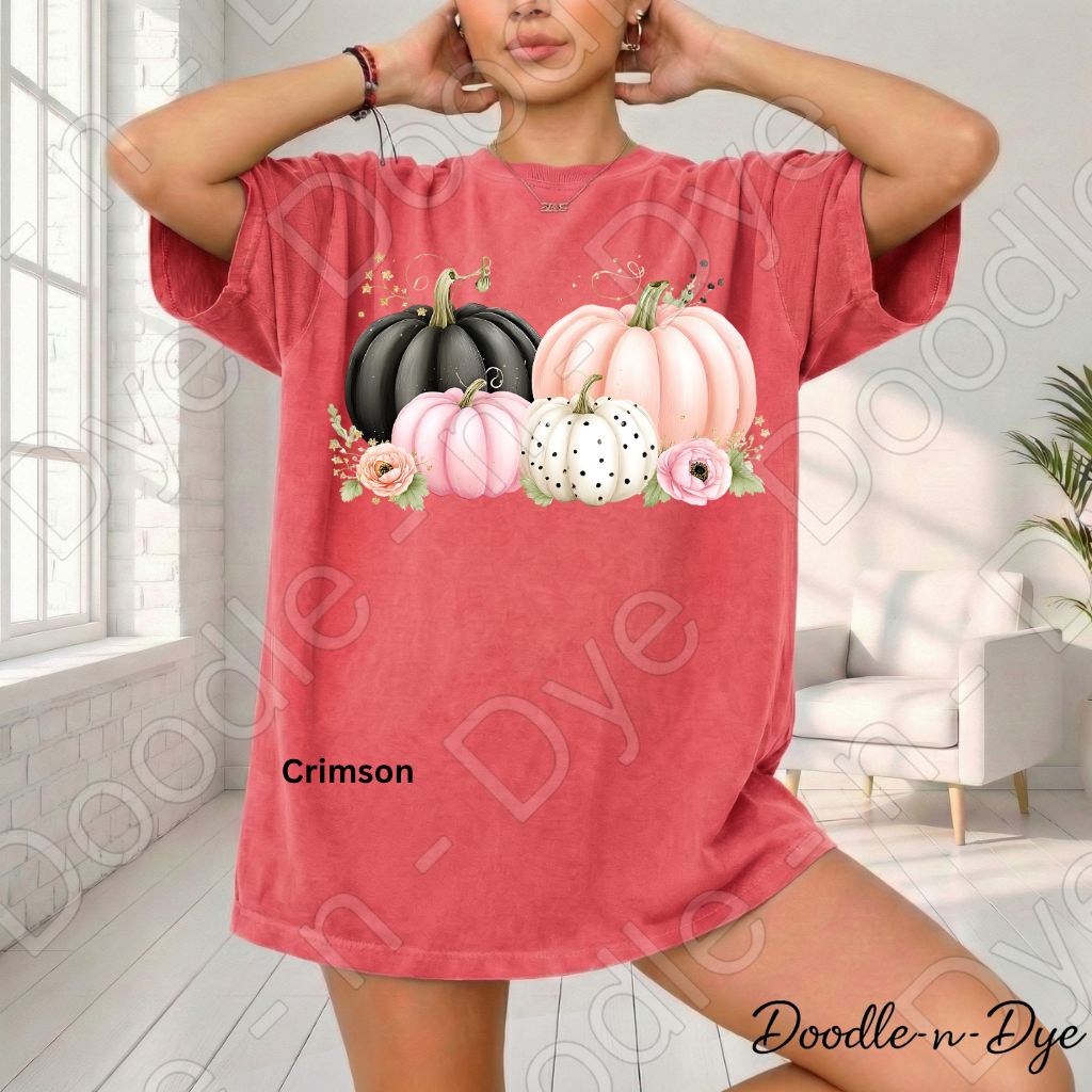 Shabby Chic Pumpkin Shirt, Pink & Black Pumpkin Tee, Fall Pumpkin Shirt, Comfort Colors 1717, Cottagecore Autumn Shirt, Cozy Fall Tee