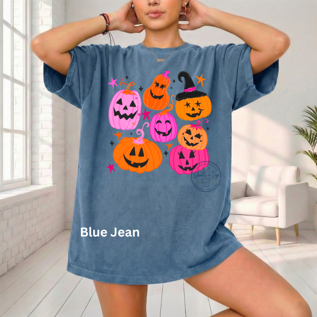 Cute Halloween Pumpkin Shirt | Comfort Colors® 1717 Jack O Lantern T-Shirt | Fall Colorful Pumpkin Graphic Tee | Spooky Season Shirt