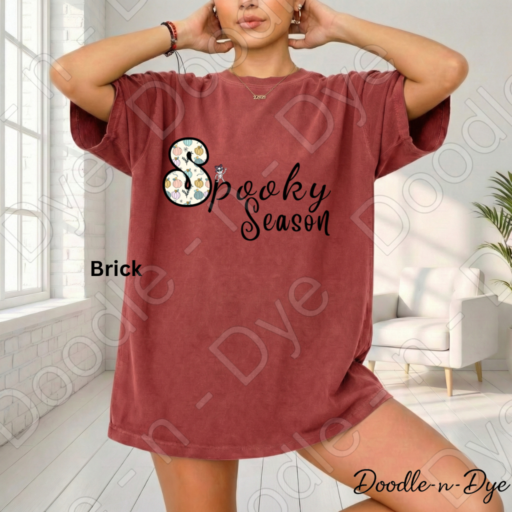 Spooky Season Shirt | Original Cute Halloween Comfort Colors® T-Shirt | Whimsical Ghost & Skeleton Fall Tee | Cozy Autumn Graphic Shirt