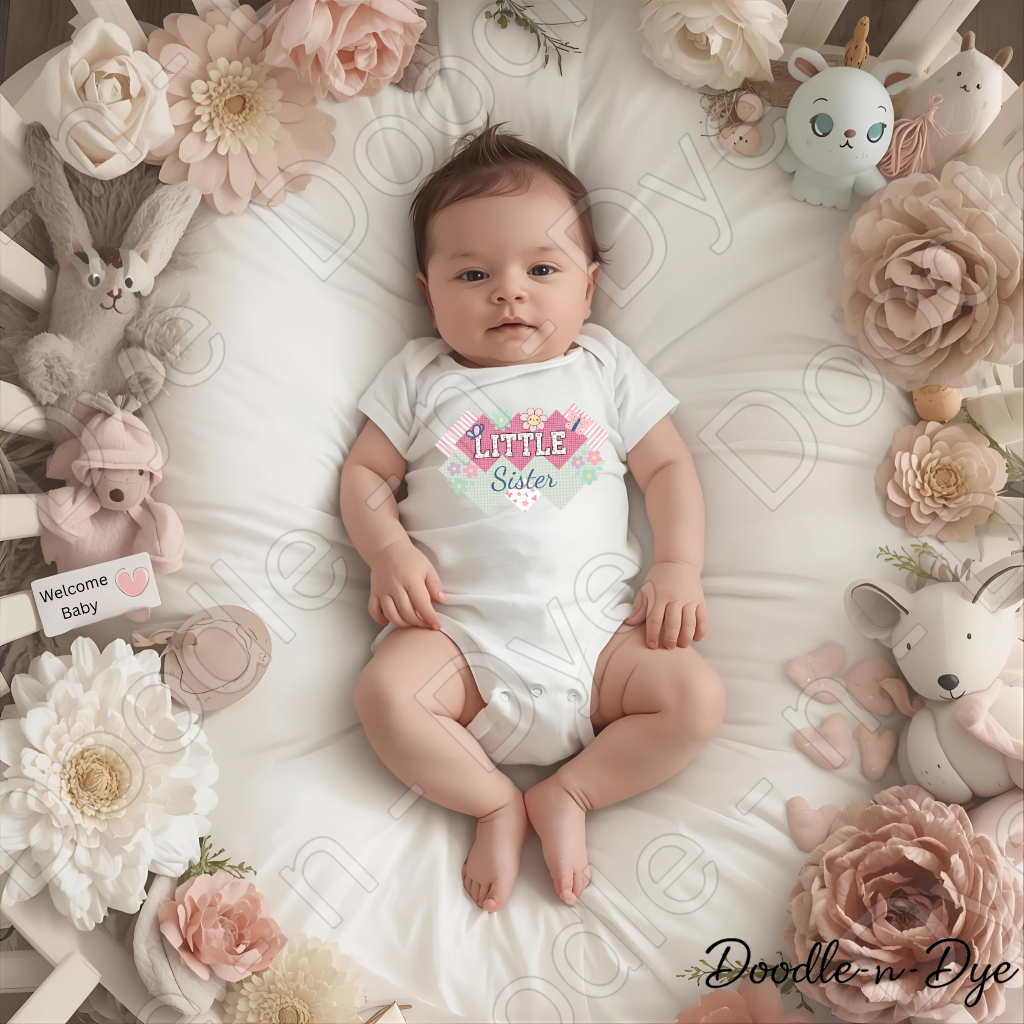 Little Sister Organic Onesie, Baby Girl Announcement Onesie, Babybugz Little Sister Bodysuit