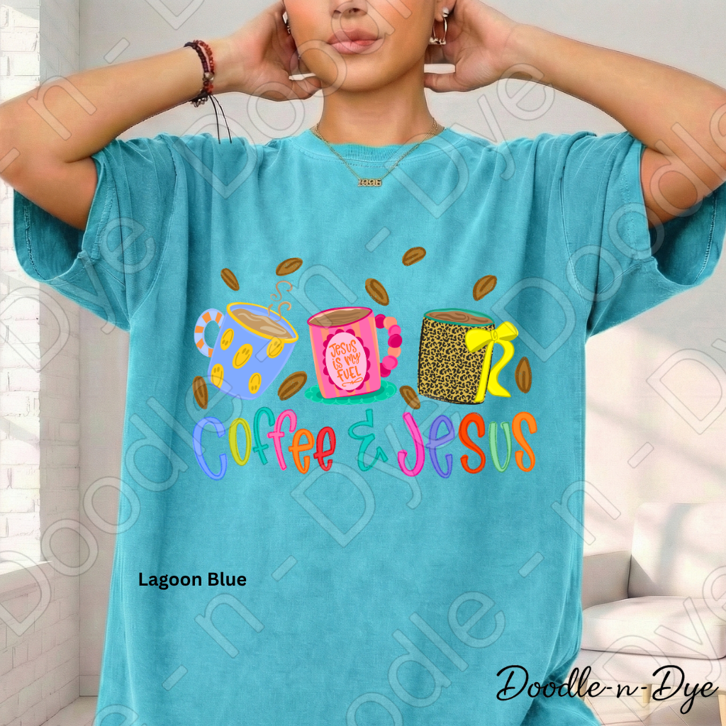 Coffee & Jesus Shirt, Christian Coffee Lover Tee, Faith Graphic Tee, Comfort Colors 1717 Shirt, Colorful Christian Shirt