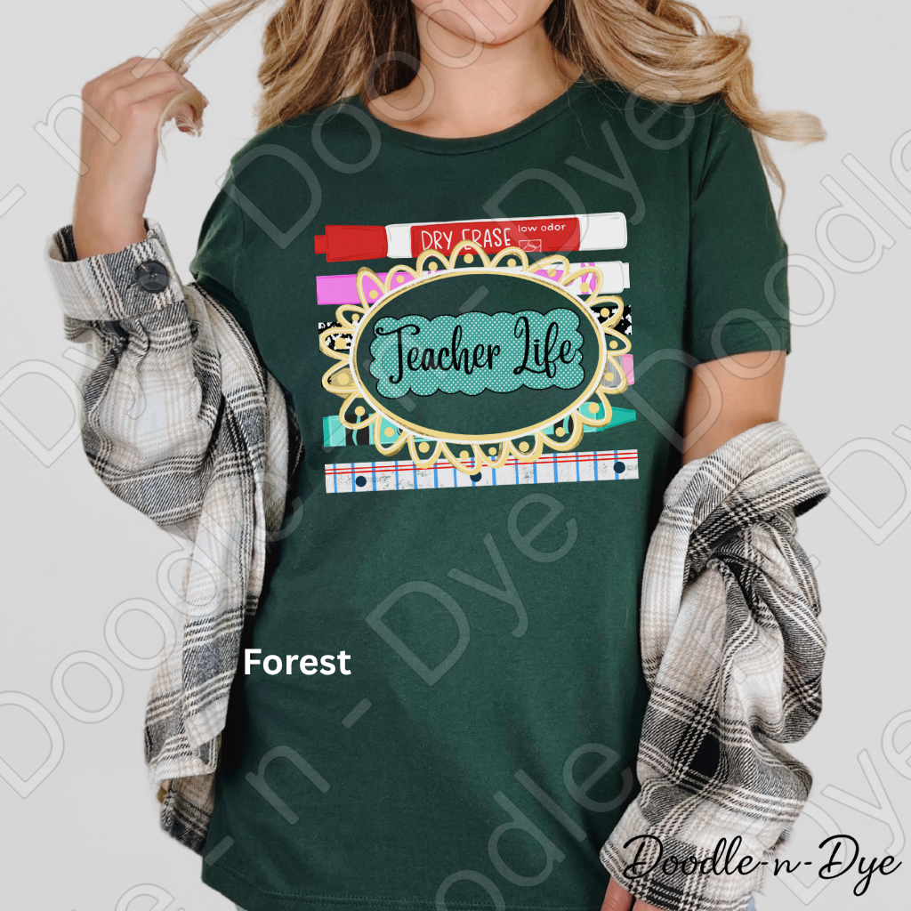 Teacher Life Bella and Canvas Tee, Back to School Teacher Shirt, Cute Classroom Outfit Idea, Colorful Teacher Supplies Graphic Tee, Teacher Appreciation Gift Shirt