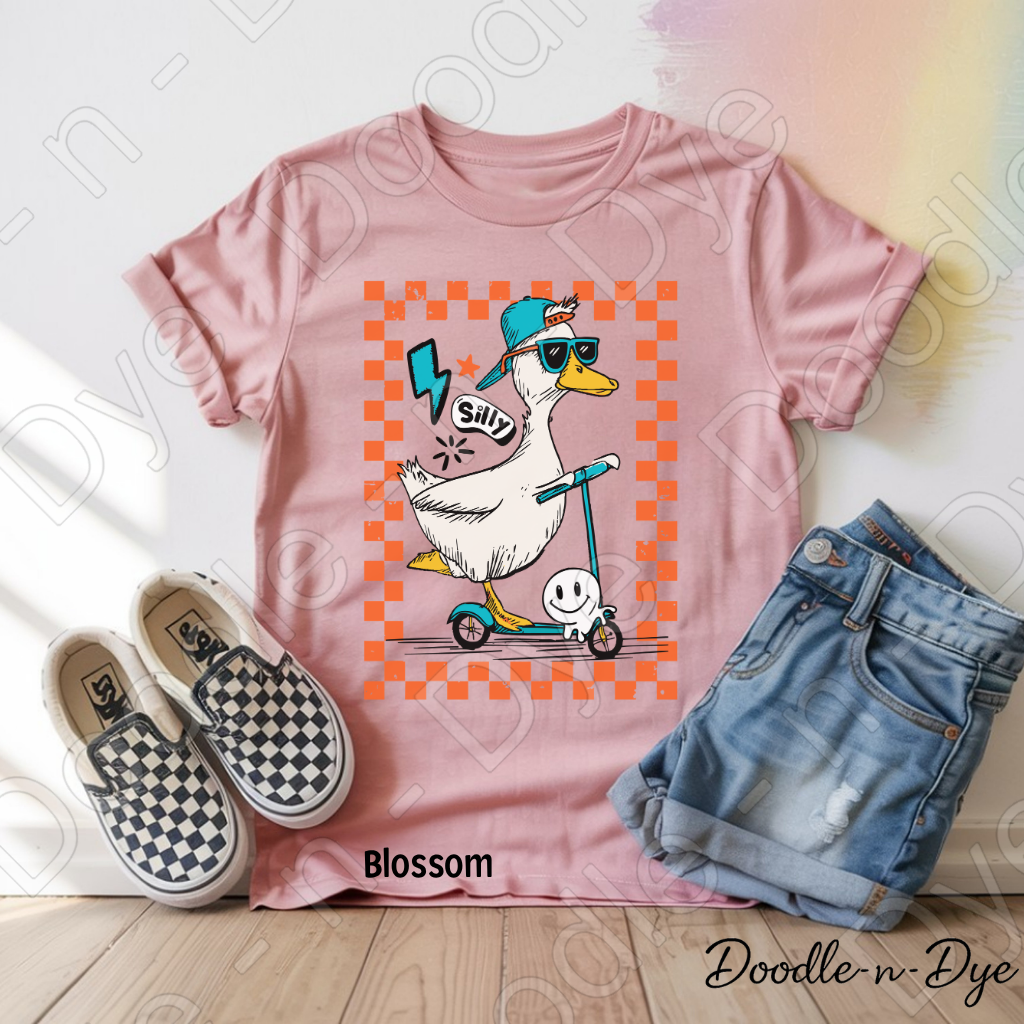 Youth Silly Goose Comfort Colors Tee, Summer Duck Scooter Shirt, Silly Duck T-Shirt, Youth Summer Graphic T Shirt