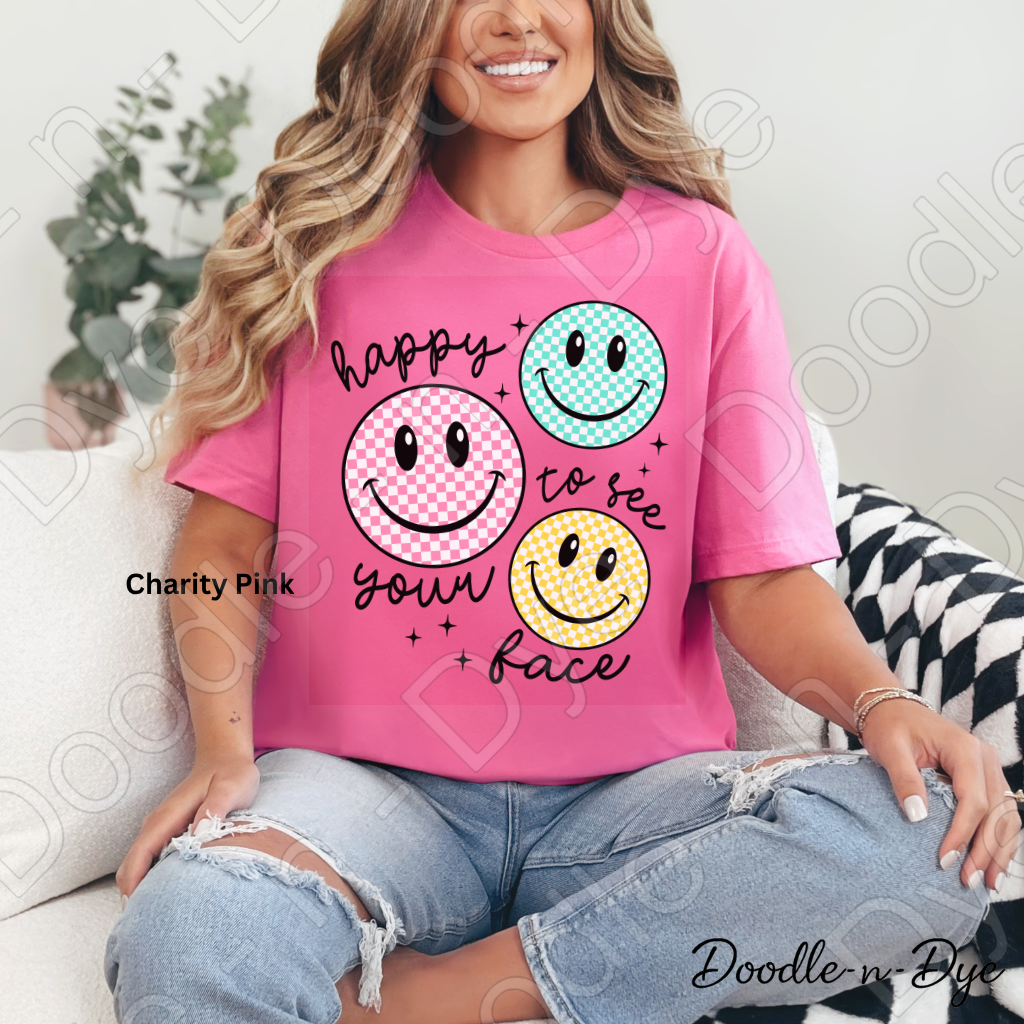 Teacher Happy to See Your Face Smiley Shirt, Bella Canvas Colorful Graphic Tee, Gift for Teacher