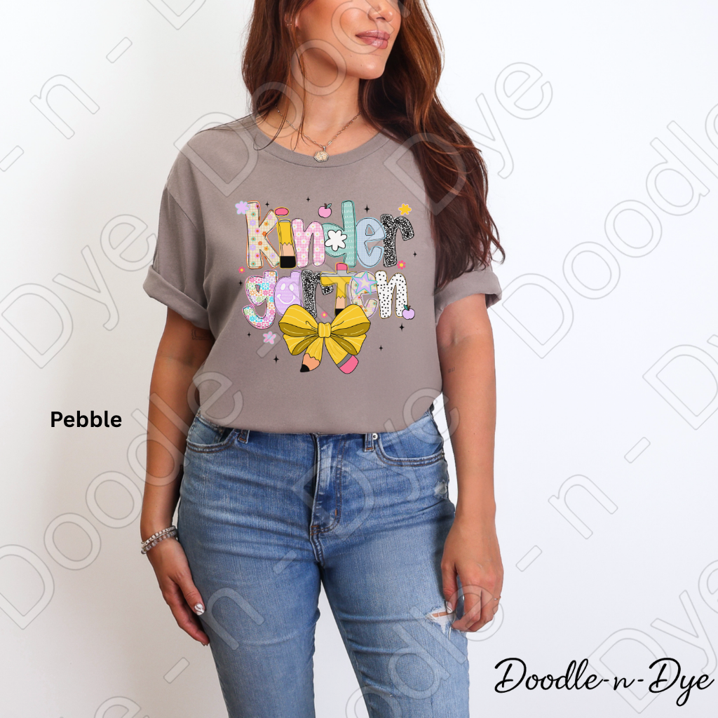Kindergarten Teacher Shirt with Pencil Bow – Bella + Canvas Back‑to‑School Tee for Teachers, Staff, Classroom Prep & First‑Day Outfits