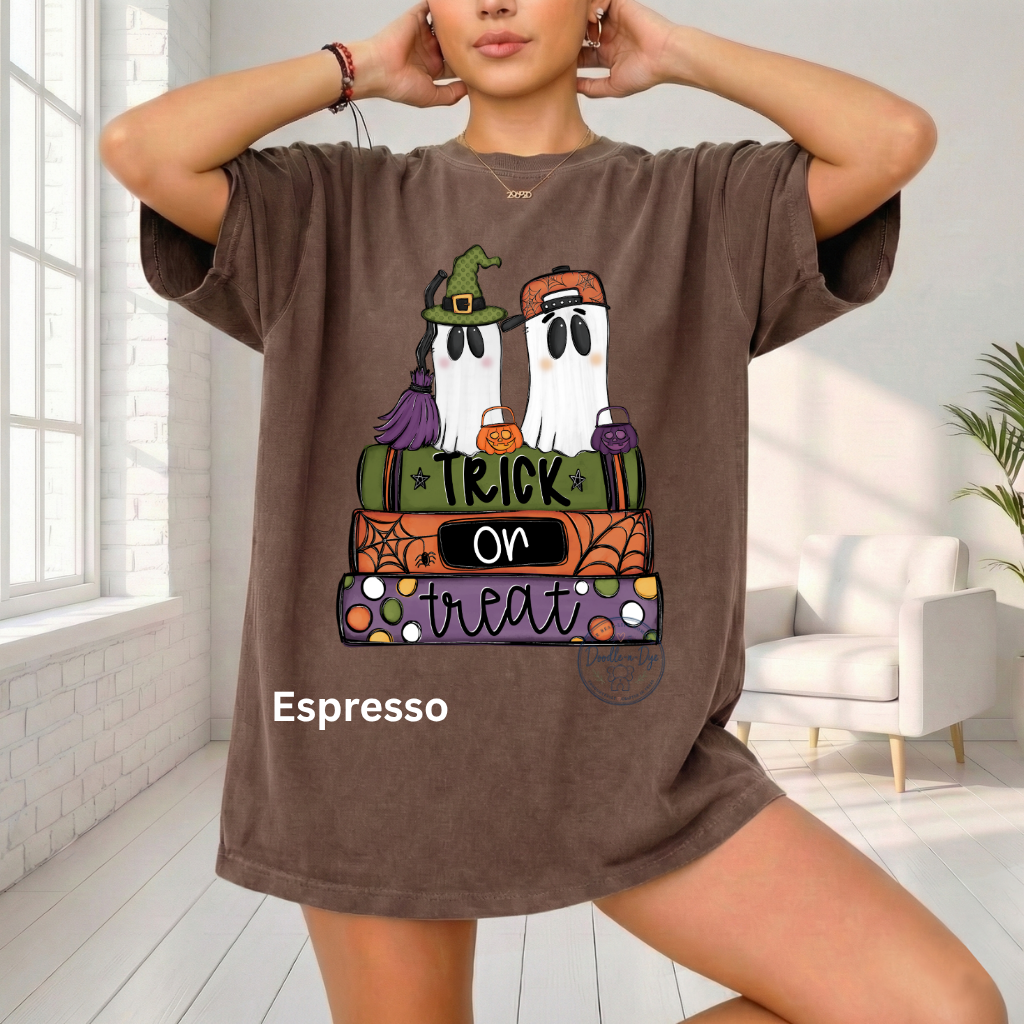 Trick or Treat Ghost Shirt | Original Halloween Ghost Tee | Comfort Colors® 1717 Cute Spooky Shirt | Pumpkin Halloween Graphic Tee