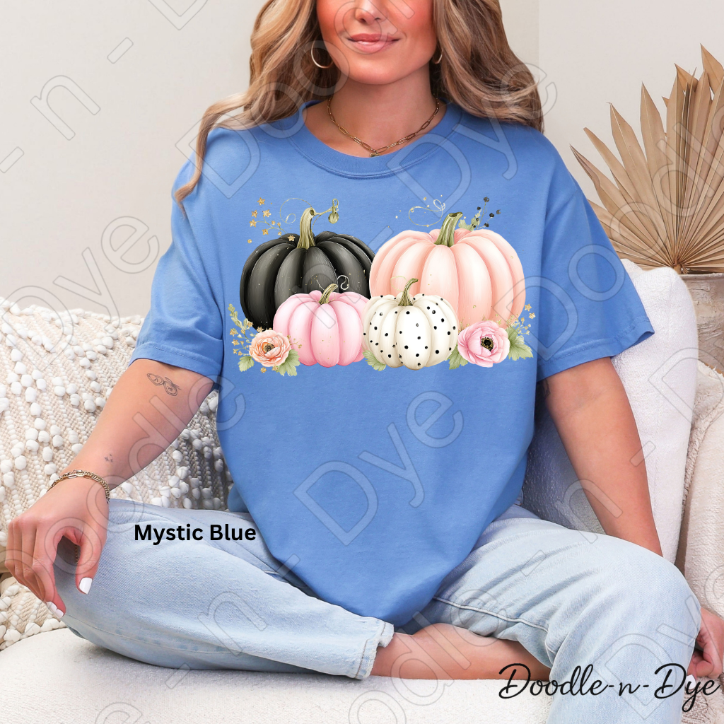 Shabby Chic Pumpkin Shirt, Pink & Black Pumpkin Tee, Fall Pumpkin Shirt, Comfort Colors 1717, Cottagecore Autumn Shirt, Cozy Fall Tee