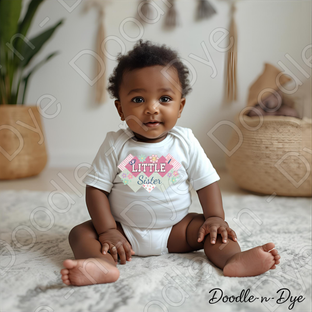 Little Sister Organic Onesie, Baby Girl Announcement Onesie, Babybugz Little Sister Bodysuit