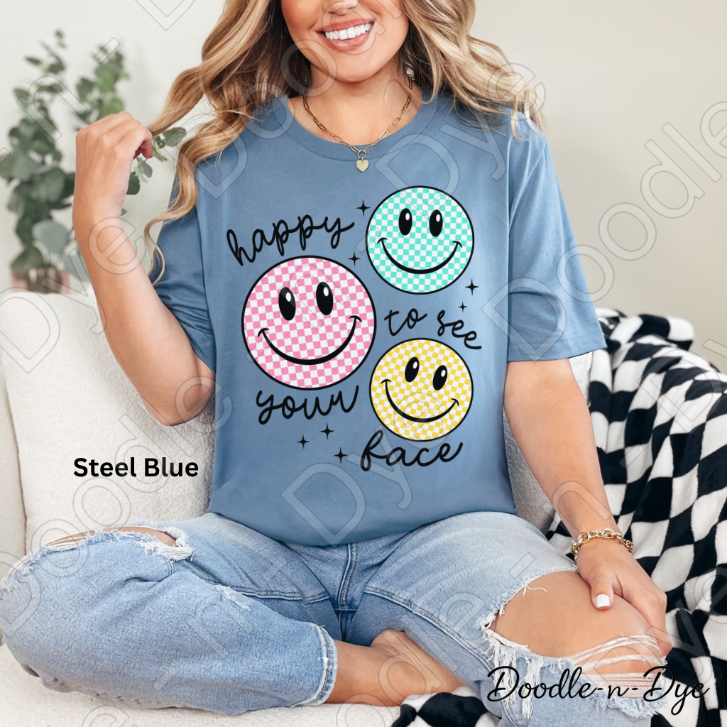Teacher Happy to See Your Face Smiley Shirt, Bella Canvas Colorful Graphic Tee, Gift for Teacher
