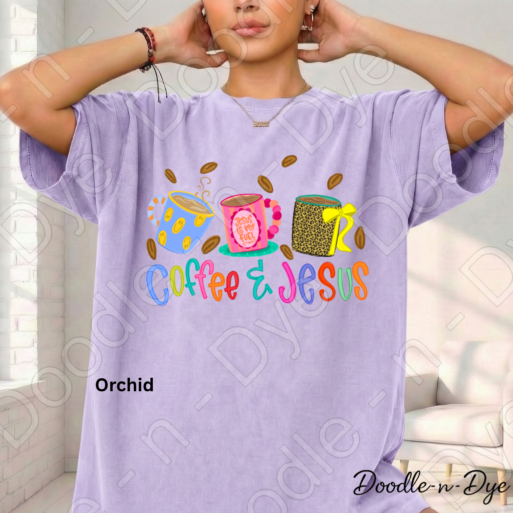 Coffee & Jesus Shirt, Christian Coffee Lover Tee, Faith Graphic Tee, Comfort Colors 1717 Shirt, Colorful Christian Shirt