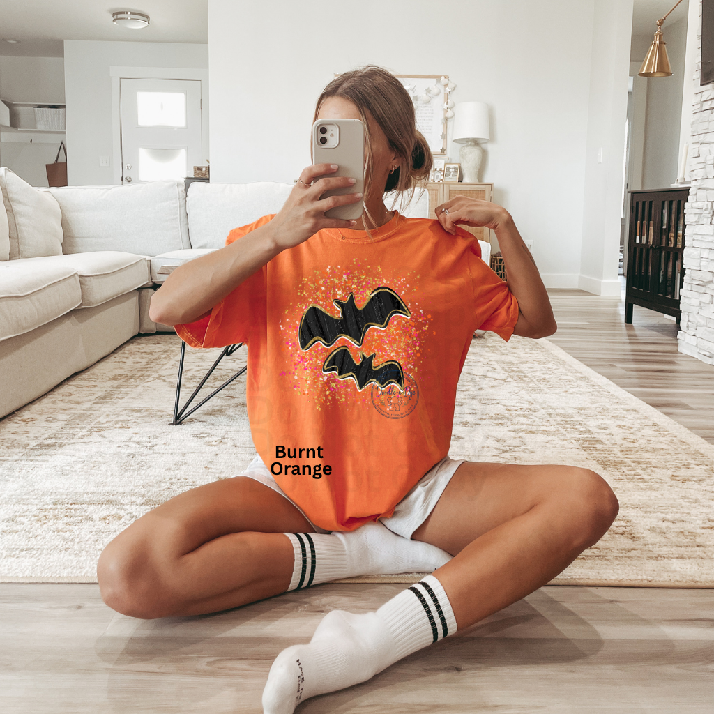 Black Bat Halloween Shirt | Cute Bat Graphic Tee | Spooky Season Shirt | Comfort Colors® 1717 Halloween T-Shirt | Fall Splattered Paint Graphic Tee