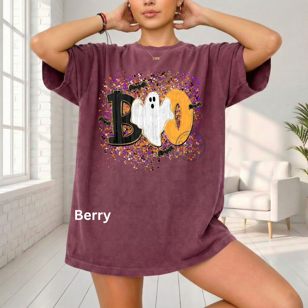 BOO Ghost Shirt | Comfort Colors® 1717 Cute Halloween T-Shirt | Spooky Season Ghost Tee | Bat Halloween Graphic Shirt | Fall Boutique Tee