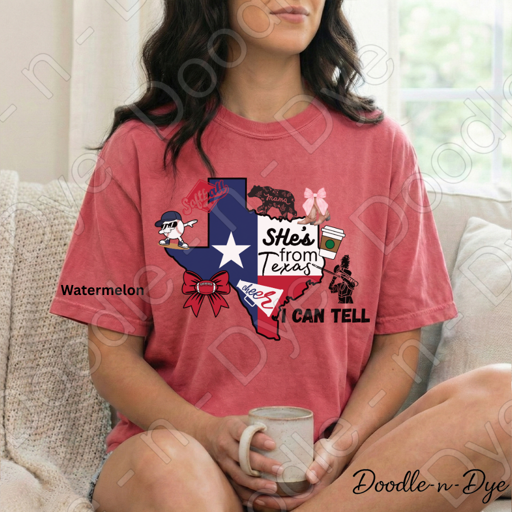 She's From Texas I Can Tell Shirt | Texas Pride Comfort Colors Tee | Southern Girl Graphic Shirt | Homegrown & Proud Texas Tee | Original Design