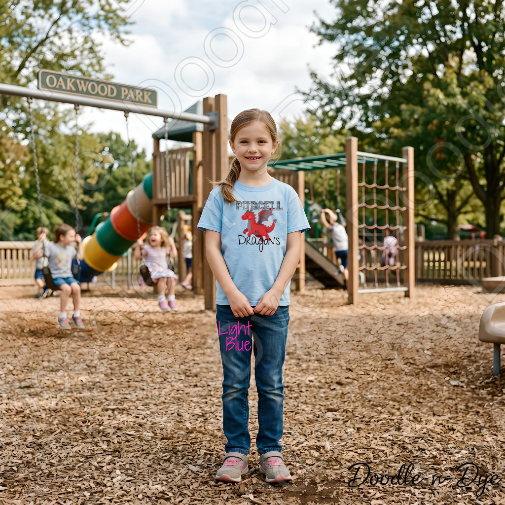 Custom Purcell Dragons Youth Shirt, Personalized School Mascot Tee, Gildan 5000B Youth T-Shirt, Cute Dragon Spirit Shirt, School Pride Tee, Gift for Her, Gift for Him