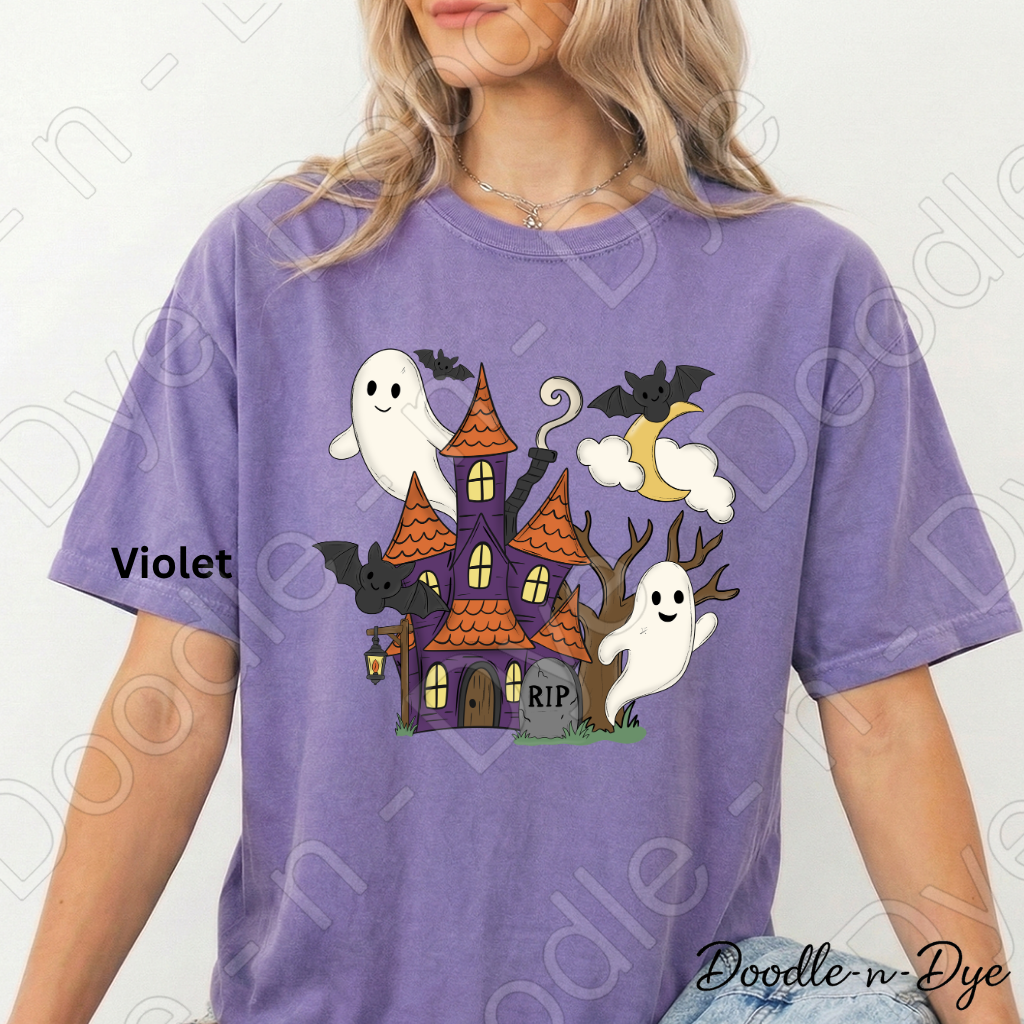 Cute Haunted House Shirt | Ghost Halloween Comfort Colors Tee | Whimsical Halloween Shirt | Spooky Cute Fall Tee | Cozy Halloween Shirt