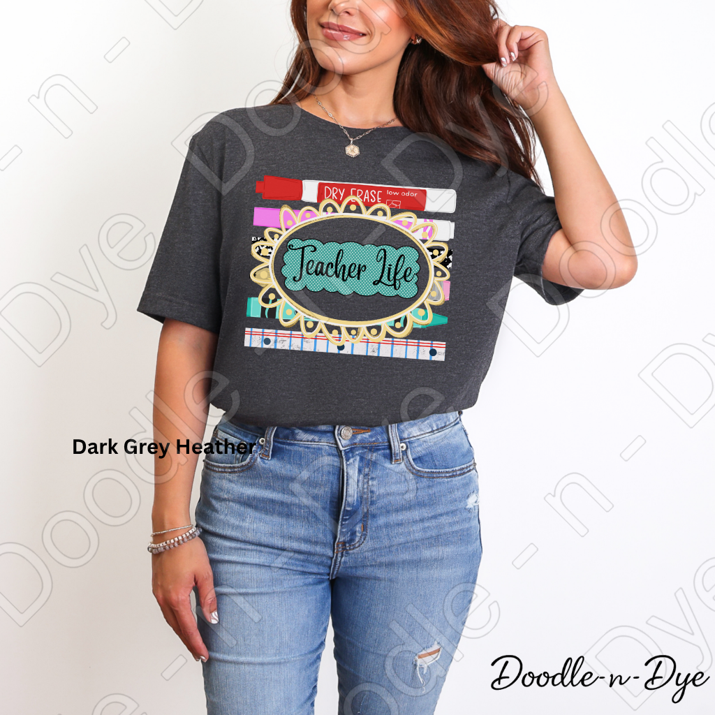 Teacher Life Bella and Canvas Tee, Back to School Teacher Shirt, Cute Classroom Outfit Idea, Colorful Teacher Supplies Graphic Tee, Teacher Appreciation Gift Shirt
