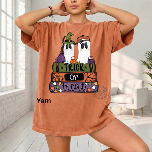 Trick or Treat Ghost Shirt | Original Halloween Ghost Tee | Comfort Colors® 1717 Cute Spooky Shirt | Pumpkin Halloween Graphic Tee