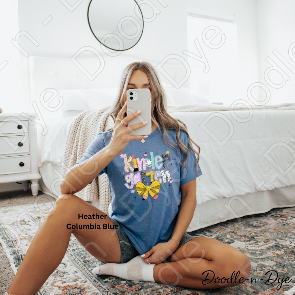 Kindergarten Teacher Shirt with Pencil Bow – Bella + Canvas Back‑to‑School Tee for Teachers, Staff, Classroom Prep & First‑Day Outfits