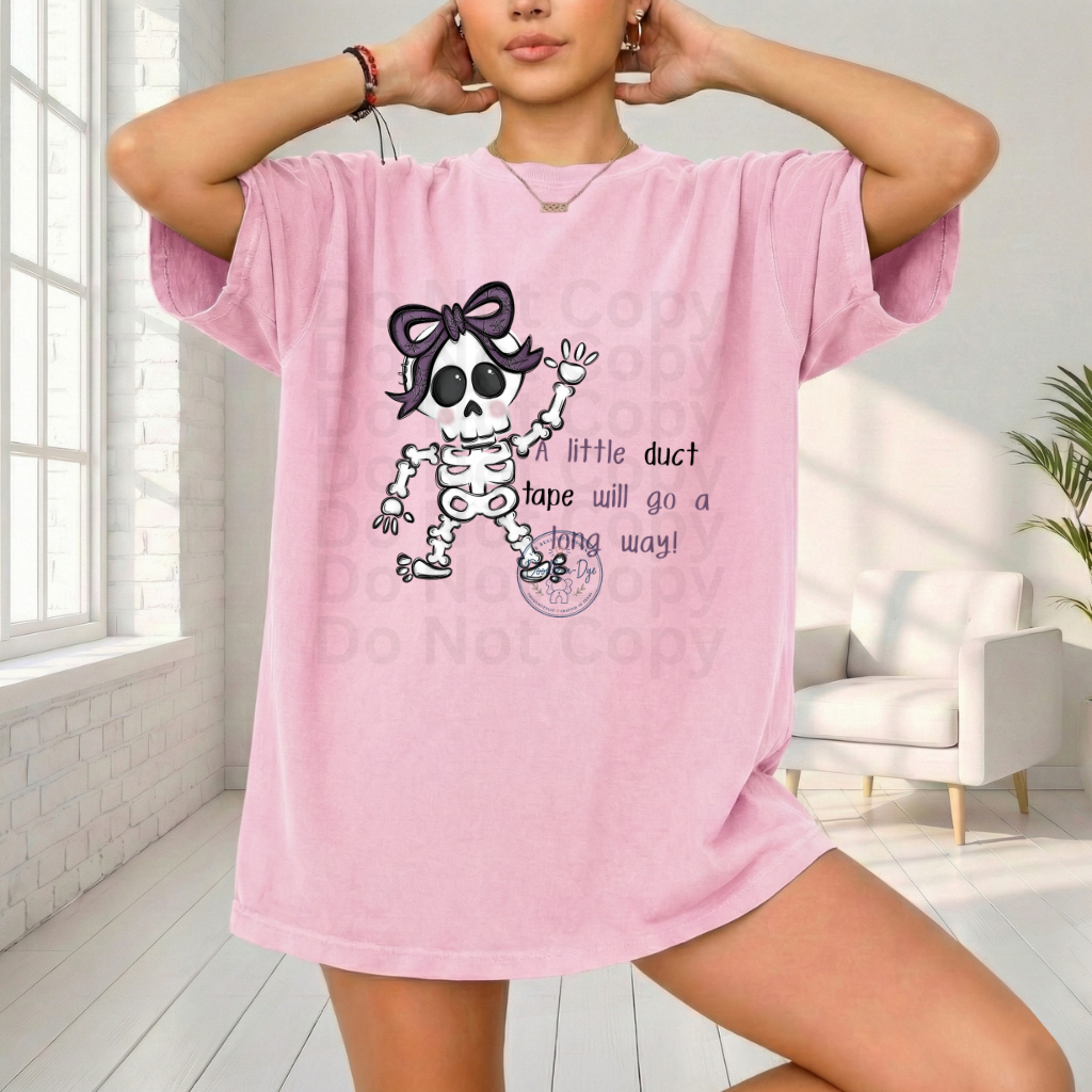 Halloween Skeleton A Little Duct Tape Will Go a Long Way Shirt | Funny Halloween Skeleton Tee | Original Doodle-n-Dye Design | Comfort Colors® 1717 Graphic T-Shirt
