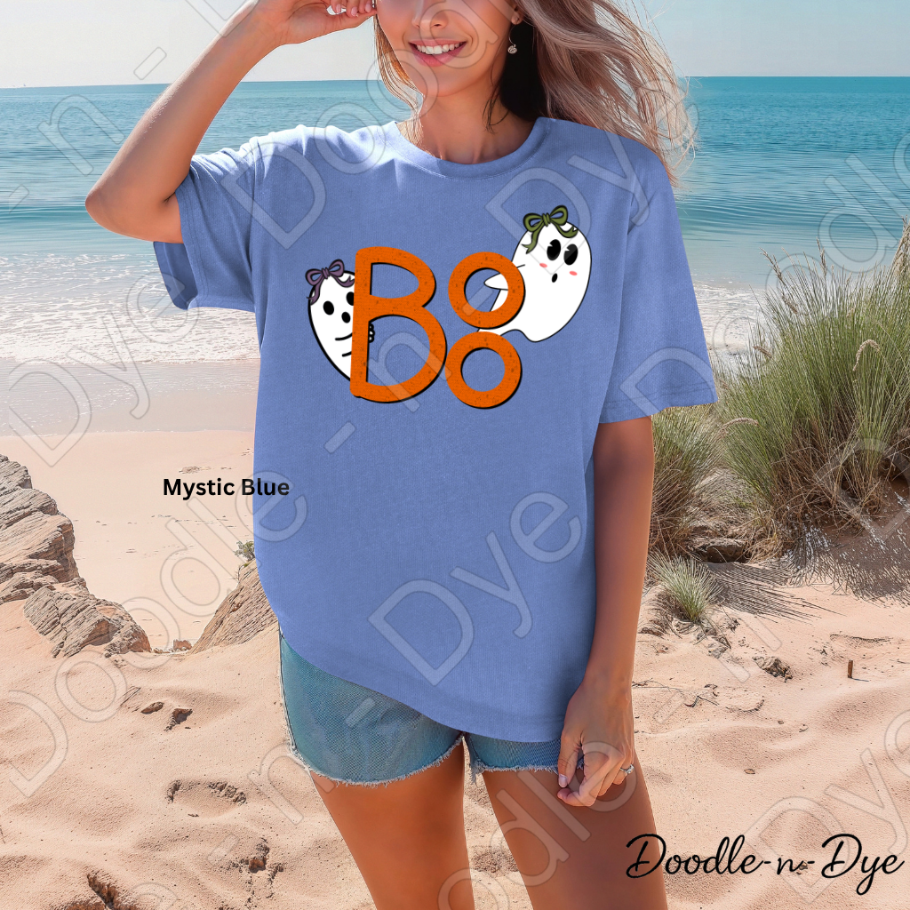 BOO Ghost Halloween Shirt, Cute Ghost Tee, Doodle-n-Dye Original, Comfort Colors 1717, Spooky Season Shirt, Fall Halloween Graphic Tee