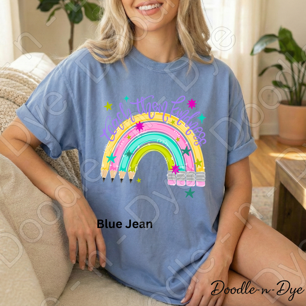 Teach Them Kindness Shirt | Teacher Pencil Rainbow Comfort Colors® T-Shirt | Inspirational Teacher Tee | Back to School Graphic Shirt