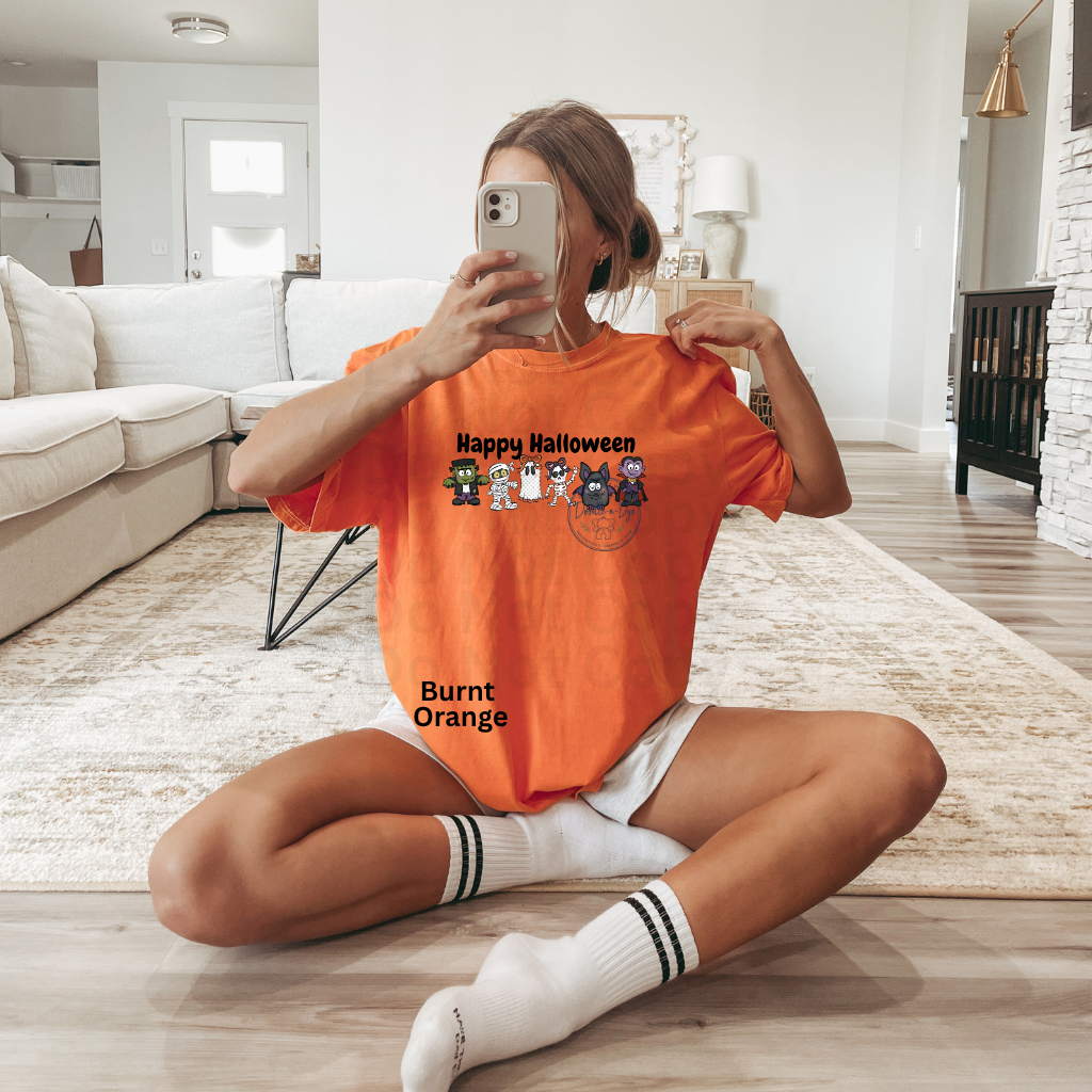 Happy Halloween Shirt | Original Cute Halloween Character Tee | Comfort Colors® 1717 Ghost Pumpkin Frankenstein Shirt | Family Halloween Tee