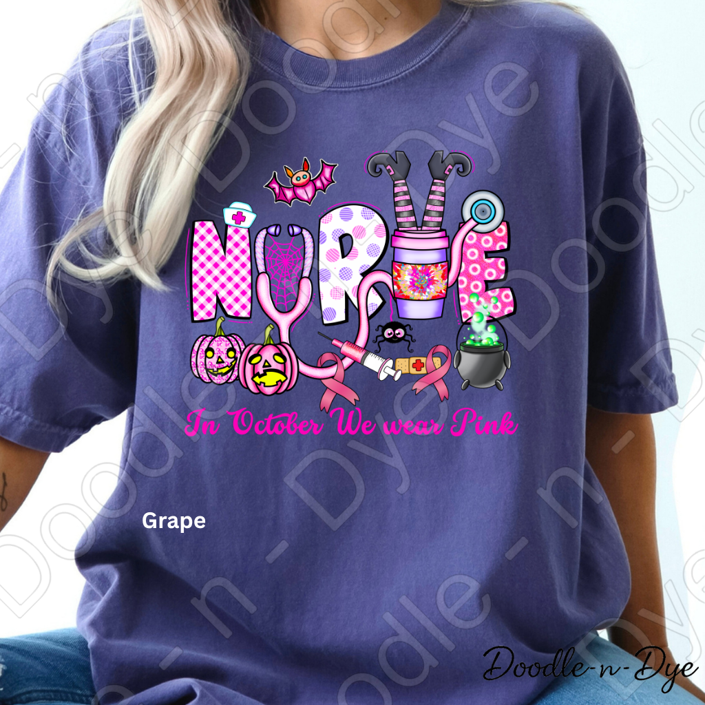 Nurse In October We Wear Pink Shirt | Breast Cancer Awareness Nurse Tee | Comfort Colors 1717 | Halloween Nurse Shirt | Pink Ribbon October Tee