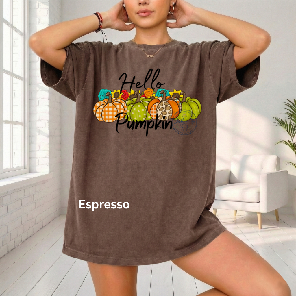 Hello Pumpkin Shirt | Original Fall Pumpkin Tee | Comfort Colors® 1717 Autumn Graphic Shirt | Cute Boutique Pumpkin Patch Tee