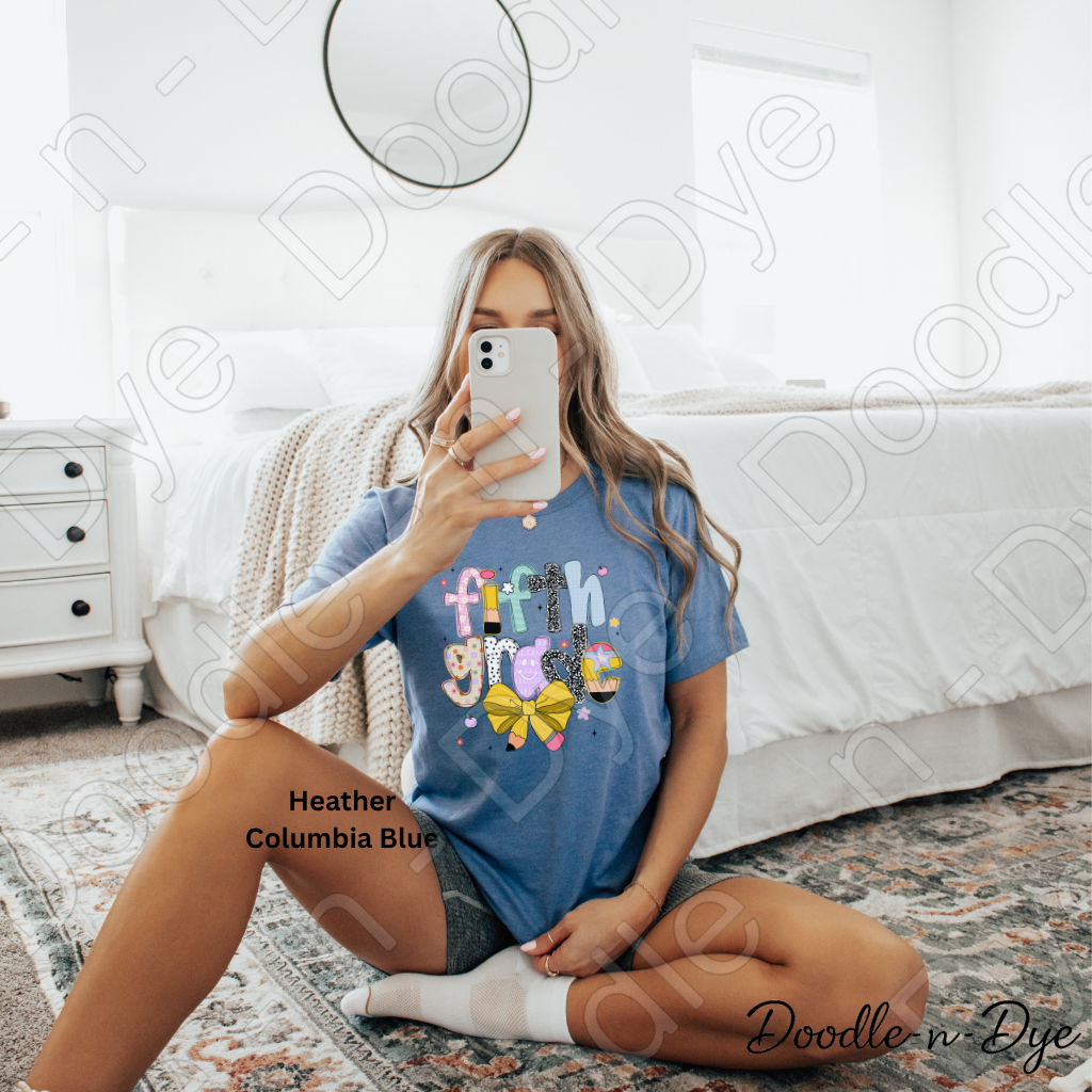 Fifth Grade Teacher Shirt with Pencil Bow – Bella + Canvas Back‑to‑School Tee for Teachers, Staff, Classroom Prep & First‑Day Outfits