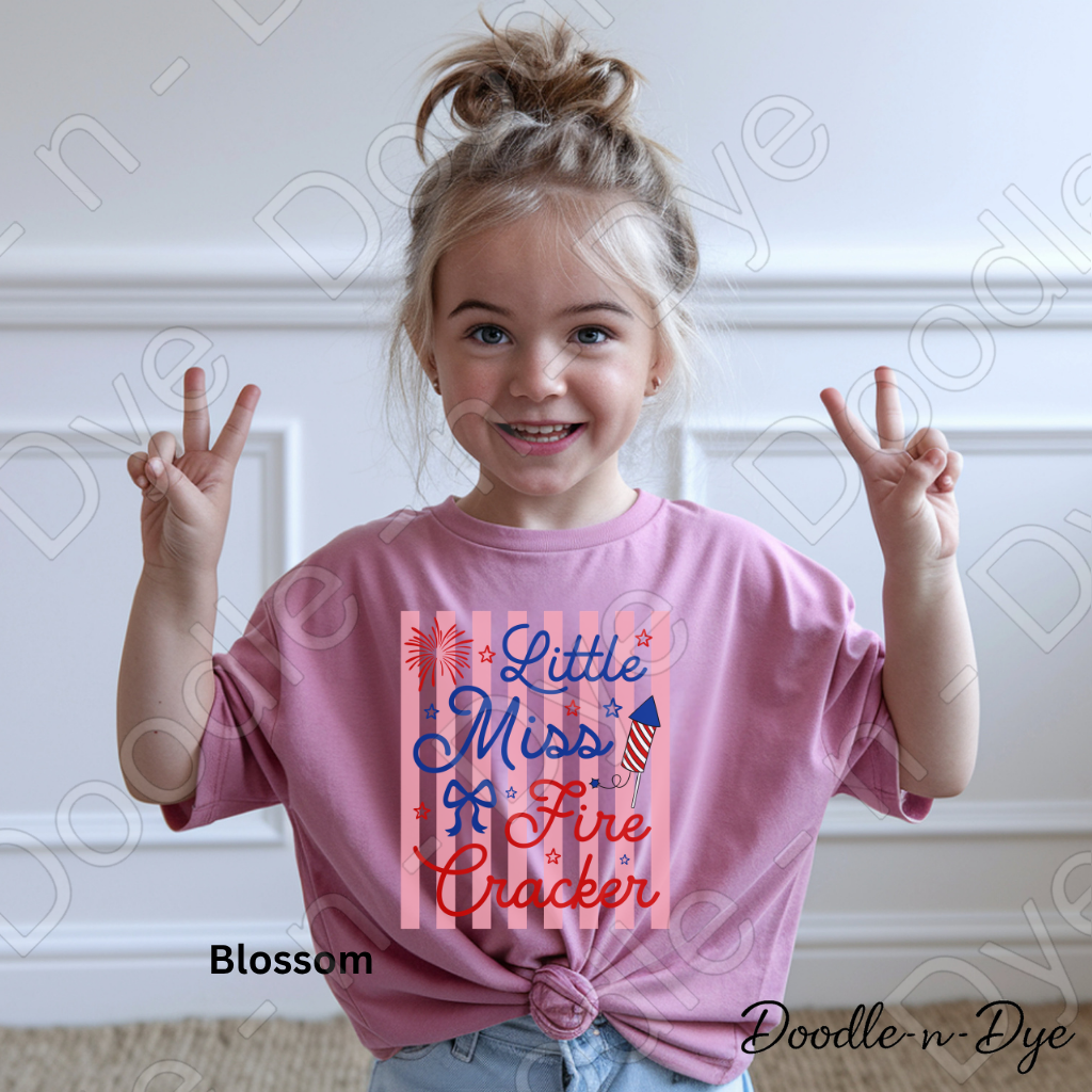 Youth 4th of July Comfort Colors Tee, Little Miss Firecracker Shirt, Patriotic Kids T Shirt, Red White & Blue Tee,