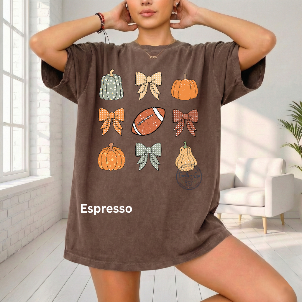 Football & Pumpkins Shirt | Comfort Colors® 1717 Fall Football T-Shirt | Cute Game Day Pumpkin Tee | Coquette Football Shirt | Fall Graphic Tee