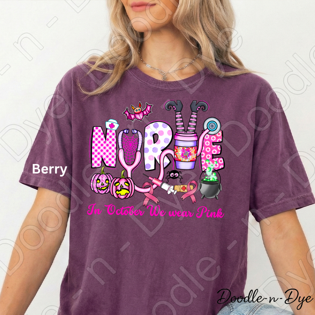 Nurse In October We Wear Pink Shirt | Breast Cancer Awareness Nurse Tee | Comfort Colors 1717 | Halloween Nurse Shirt | Pink Ribbon October Tee