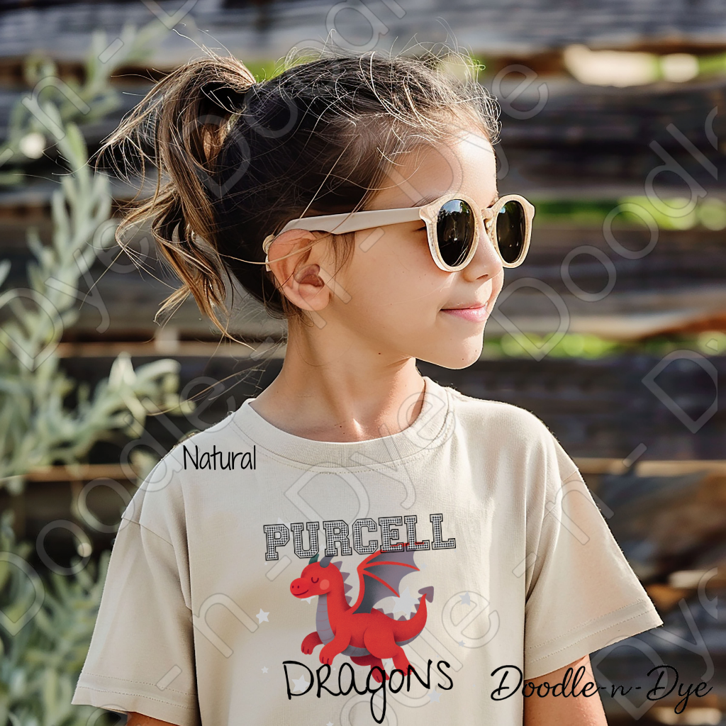 Custom Purcell Dragons Youth Shirt, Personalized School Mascot Tee, Gildan 5000B Youth T-Shirt, Cute Dragon Spirit Shirt, School Pride Tee, Gift for Her, Gift for Him