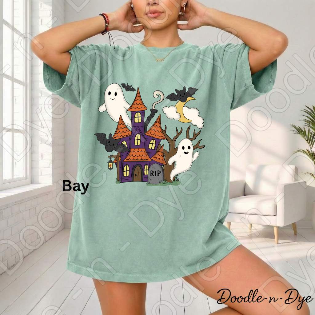 Cute Haunted House Shirt | Ghost Halloween Comfort Colors Tee | Whimsical Halloween Shirt | Spooky Cute Fall Tee | Cozy Halloween Shirt