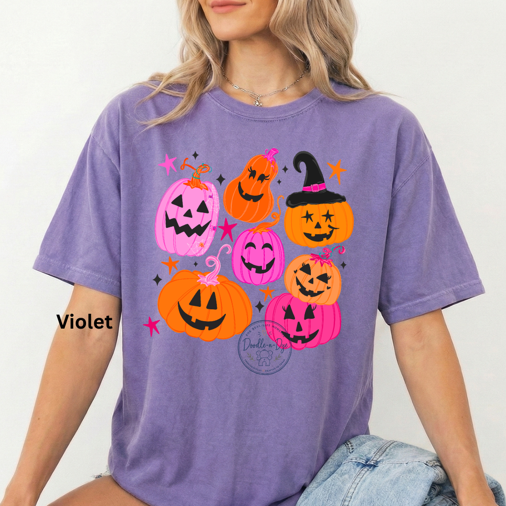 Cute Halloween Pumpkin Shirt | Comfort Colors® 1717 Jack O Lantern T-Shirt | Fall Colorful Pumpkin Graphic Tee | Spooky Season Shirt