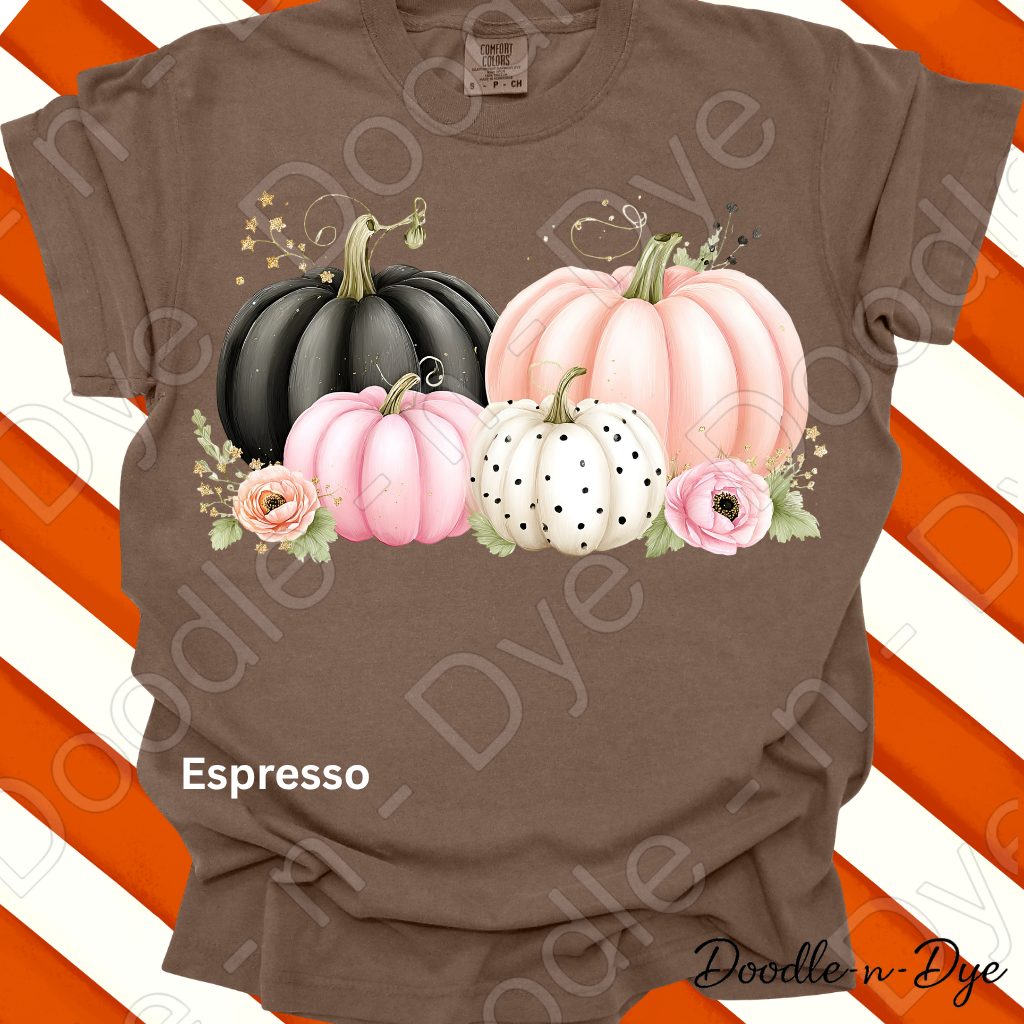 Shabby Chic Pumpkin Shirt, Pink & Black Pumpkin Tee, Fall Pumpkin Shirt, Comfort Colors 1717, Cottagecore Autumn Shirt, Cozy Fall Tee