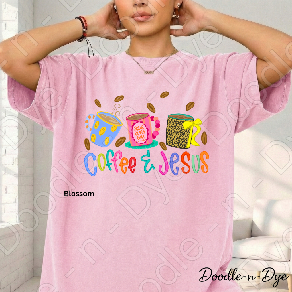 Coffee & Jesus Shirt, Christian Coffee Lover Tee, Faith Graphic Tee, Comfort Colors 1717 Shirt, Colorful Christian Shirt
