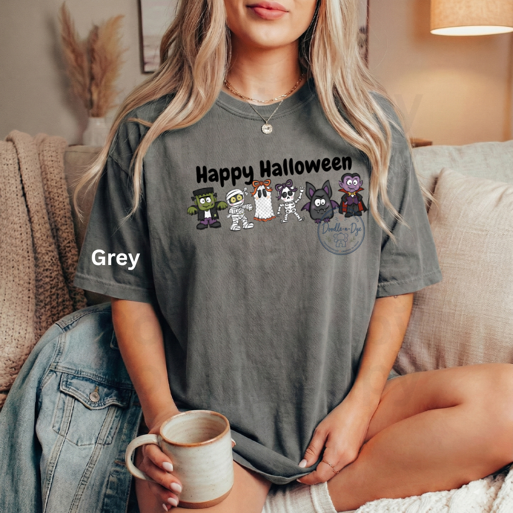 Happy Halloween Shirt | Original Cute Halloween Character Tee | Comfort Colors® 1717 Ghost Pumpkin Frankenstein Shirt | Family Halloween Tee